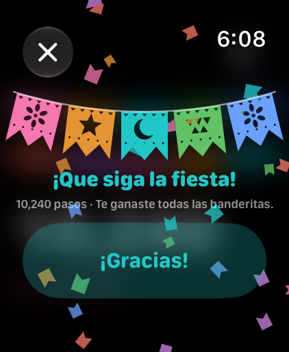 A celebration with confetti after reaching the daily goal